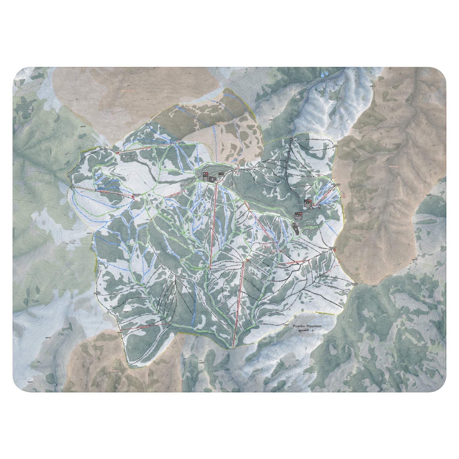 Powder Mountain, Utah Ski Resort Map blanket - Powderaddicts