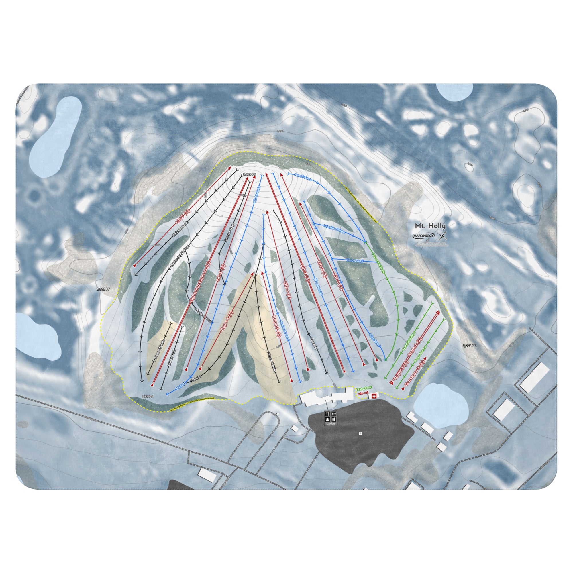 MT HOLLY, MICHIGAN SKI RESORT MAP BLANKET trail map