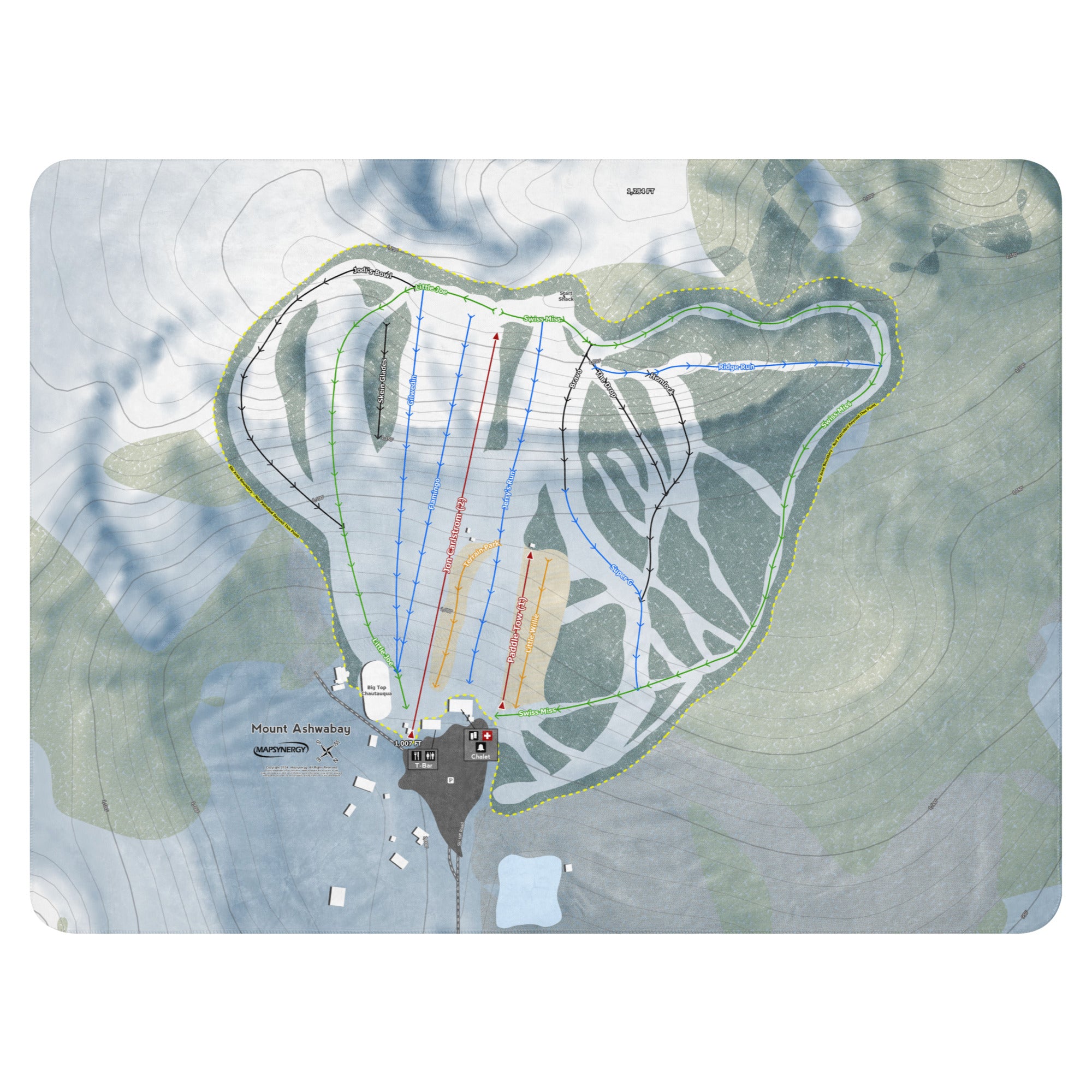 Mount Ashwabay, Wisconsin Ski Resort Map Blanket trail map