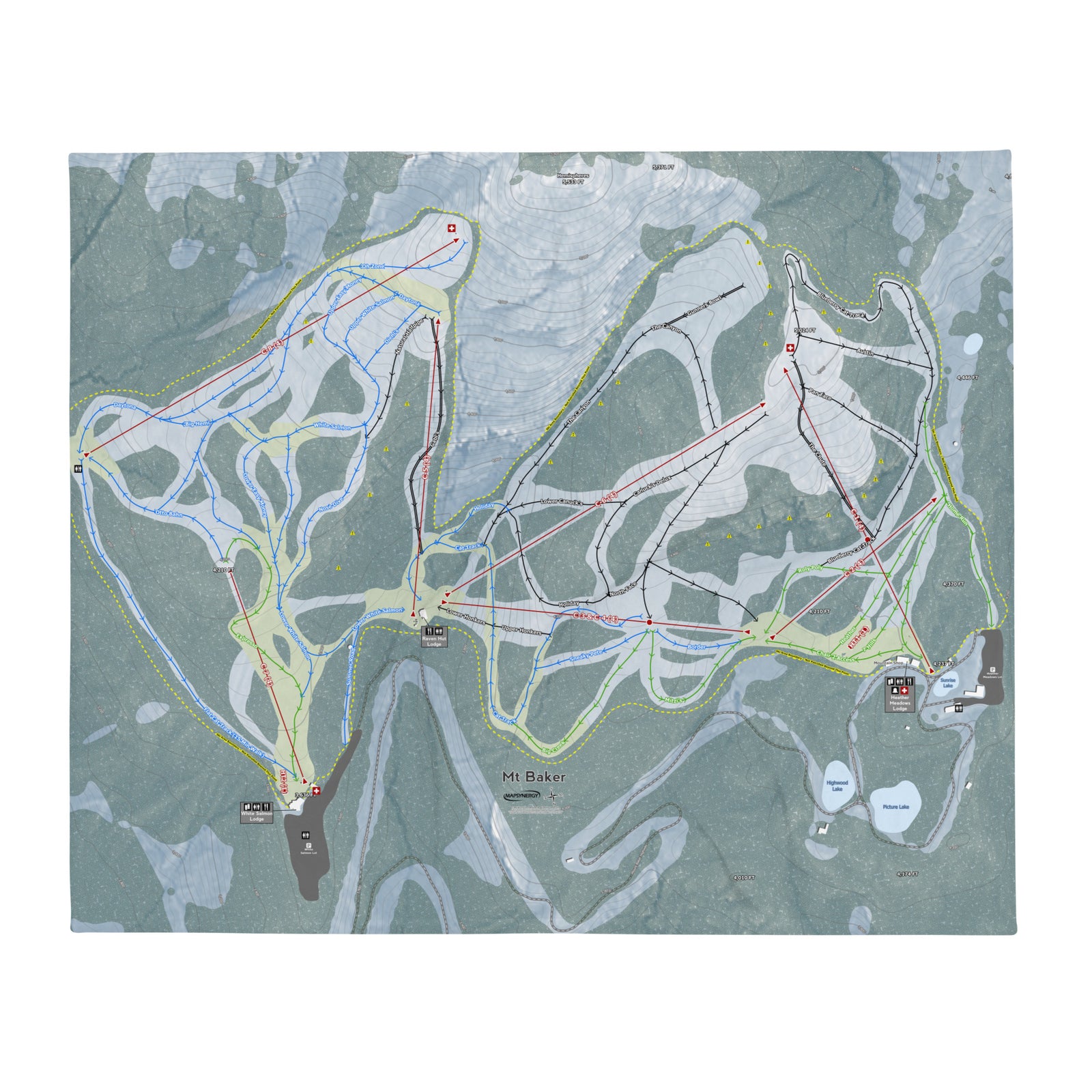 Mt. Baker, Washington Ski Resort Map Blanket - Powderaddicts