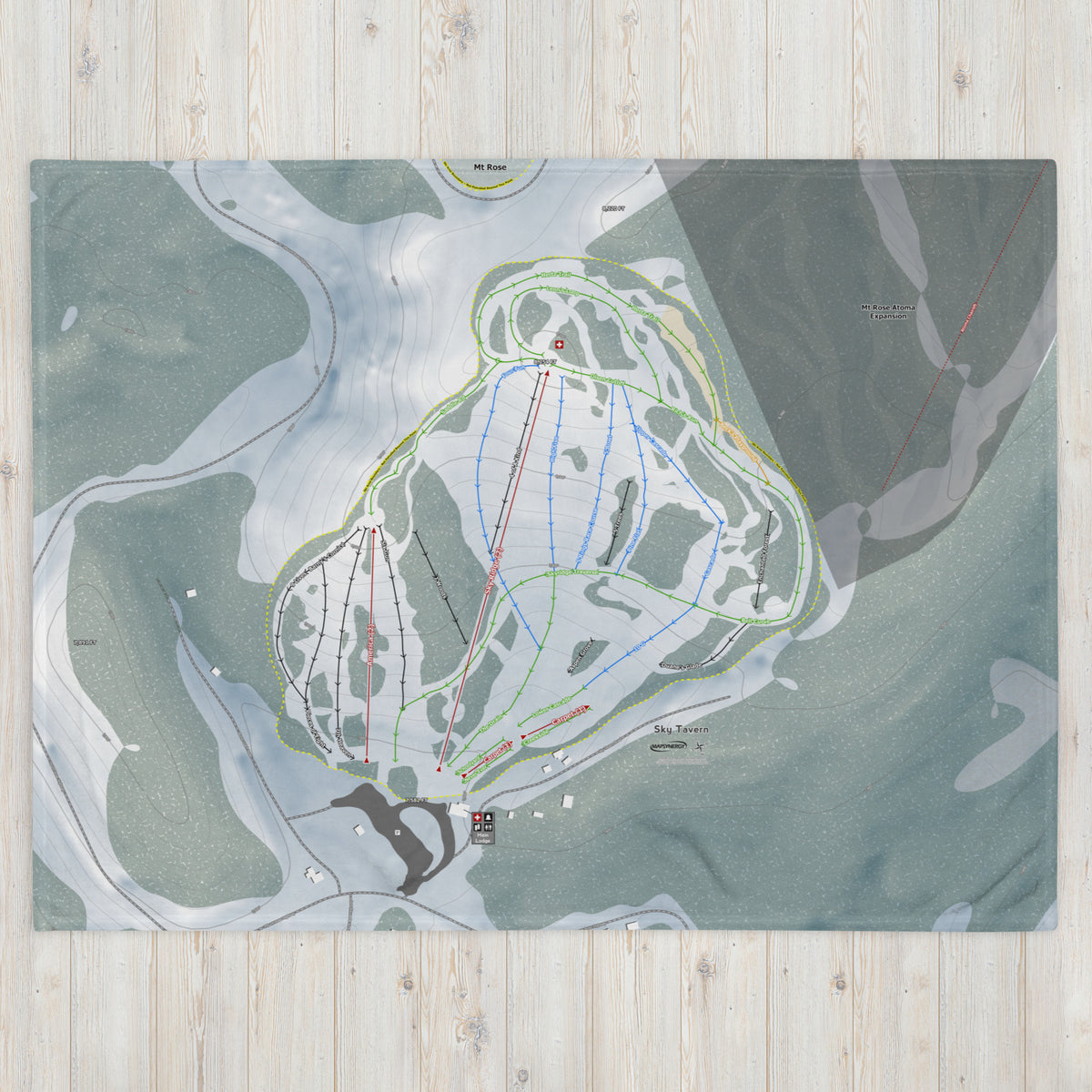 Sky Tavern, Nevada Ski Resort Map Fleece Blanket - Powderaddicts
