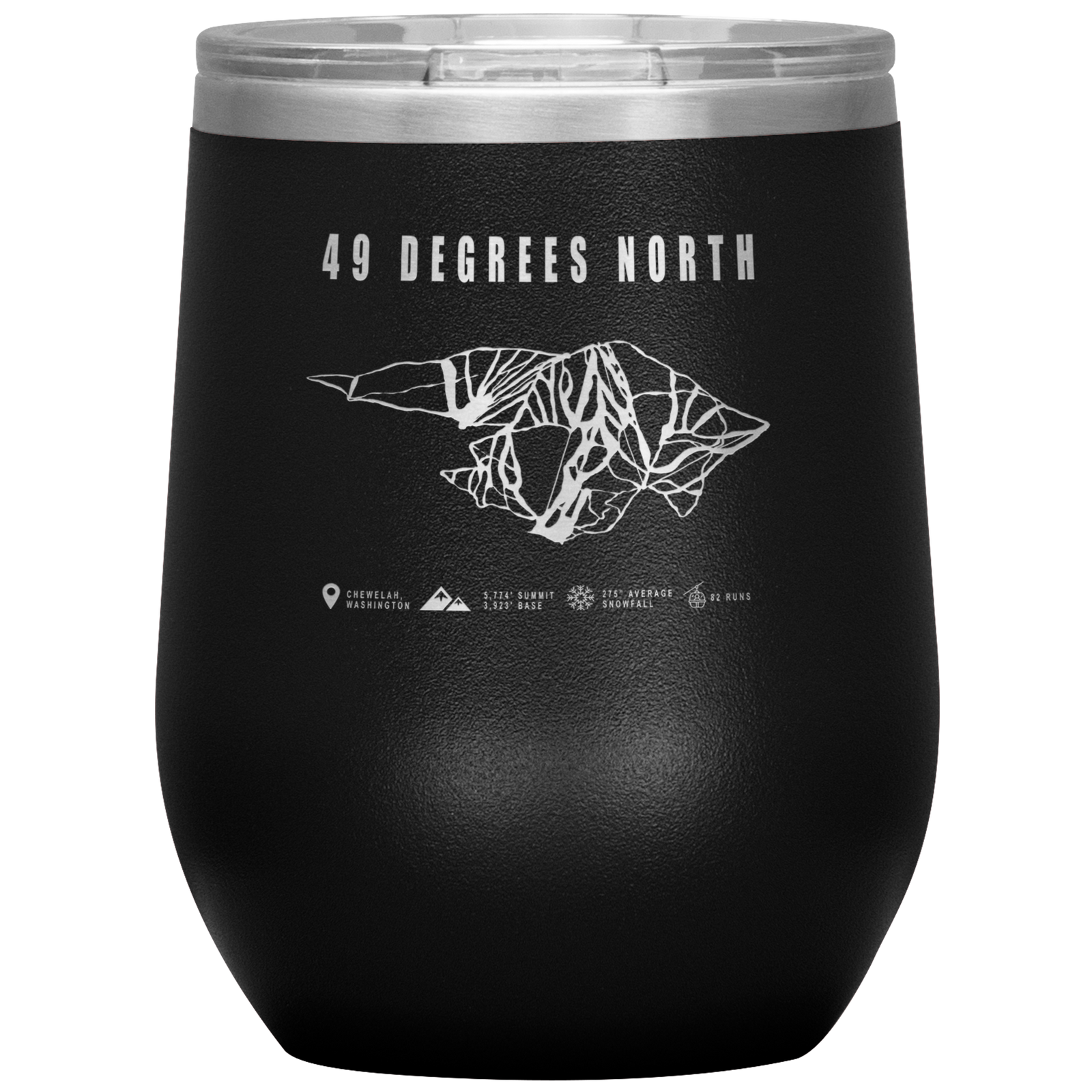 49 Degrees North, Washington Ski Trail Map Wine 12oz Tumbler - Powderaddicts