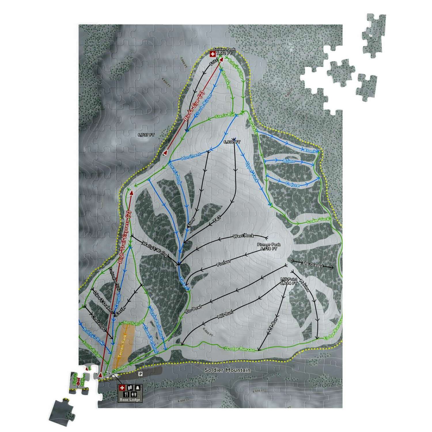 Soldier Mountain, Idaho Ski Trail Map Puzzle - Powderaddicts
