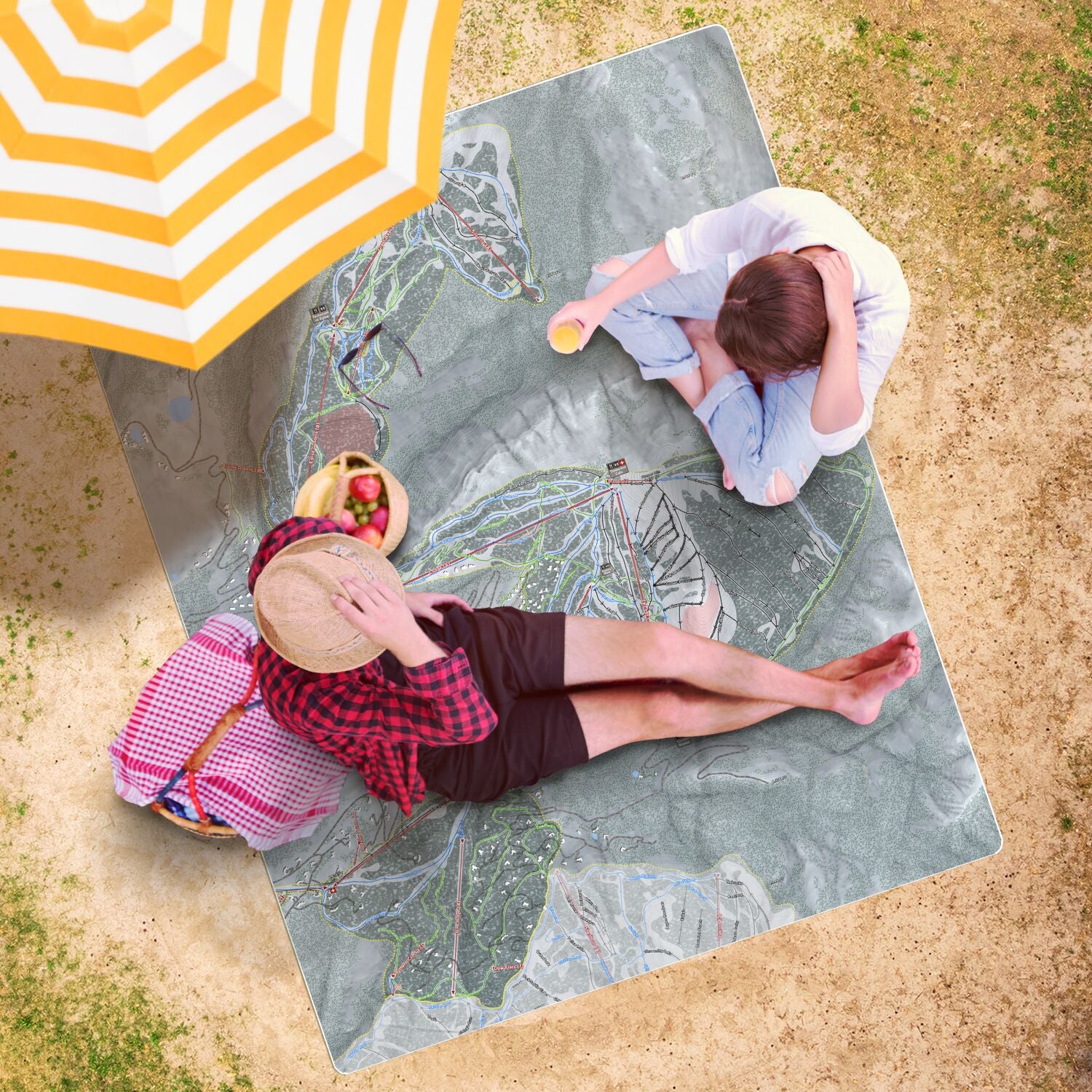 Yellowstone Club, Montana Ski Resort Map Printed Beach Towel - Powderaddicts