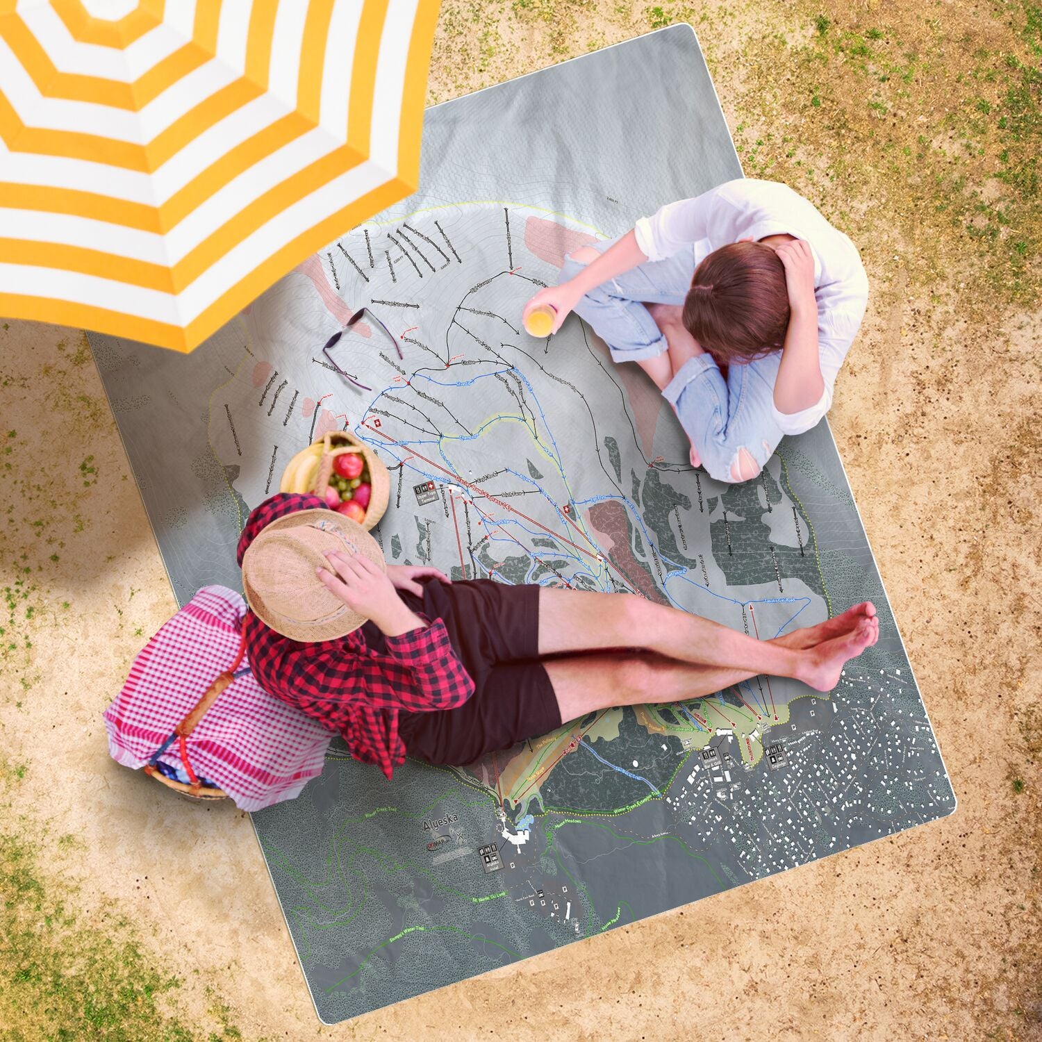 Alyeska, Alaska Ski Resort Map Printed Beach Towel - Powderaddicts