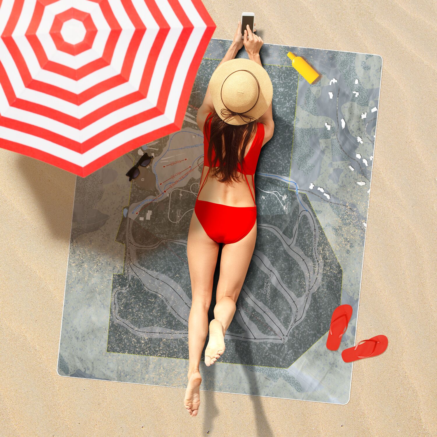 Olympic Park, Utah Ski Resort Map Printed Beach Towel - Powderaddicts