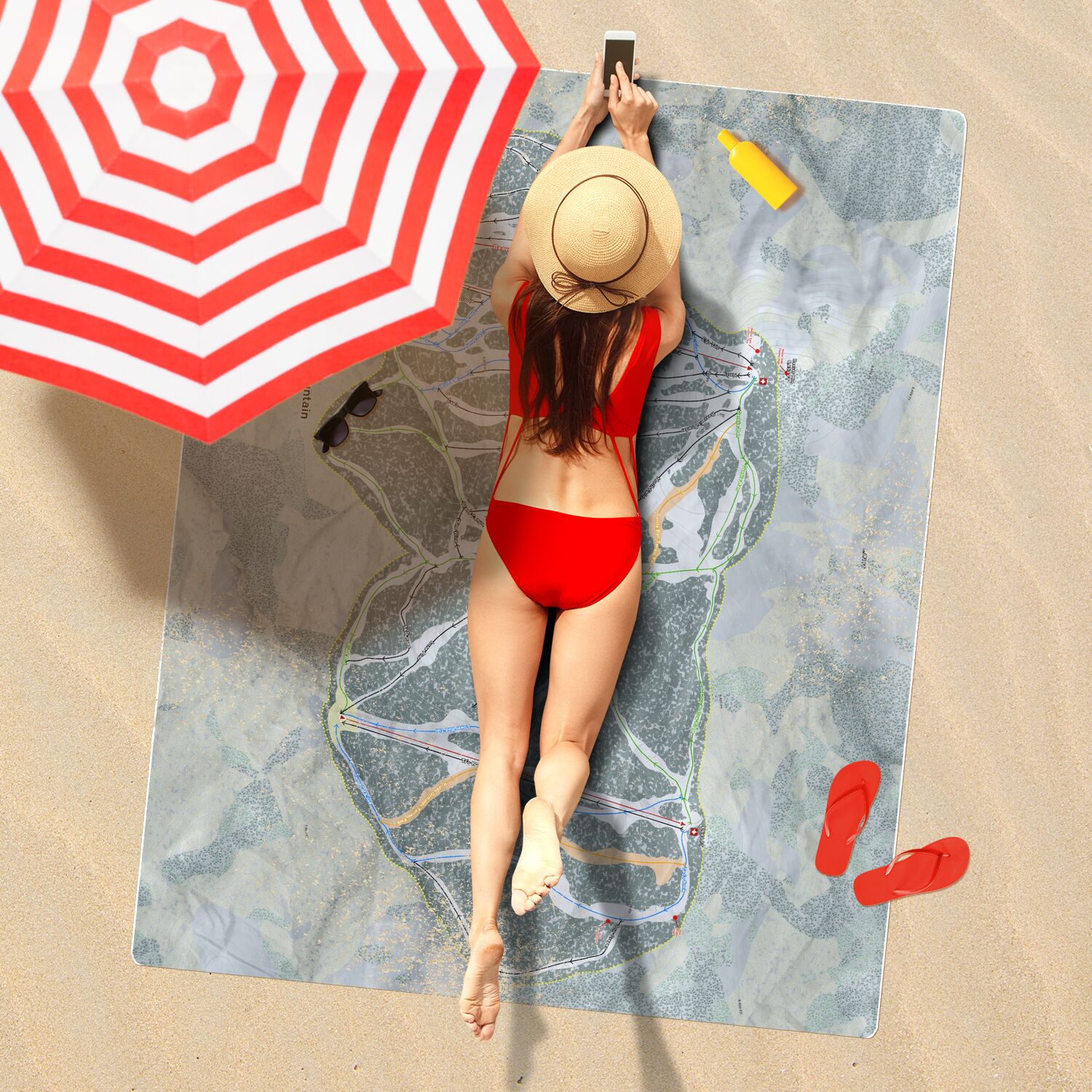 Beaver Mountain, Utah Ski Resort Map Printed Beach Towel - Powderaddicts