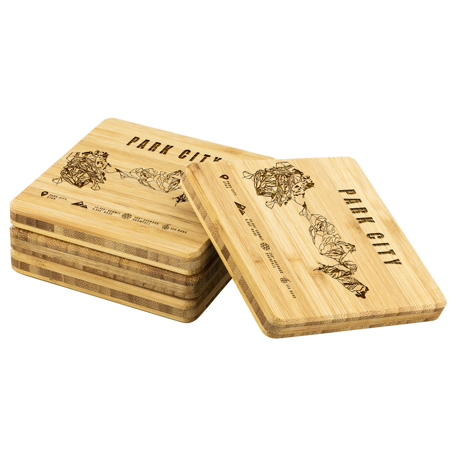 Park city,Utah Ski Trail Map Bamboo Coaster - Powderaddicts