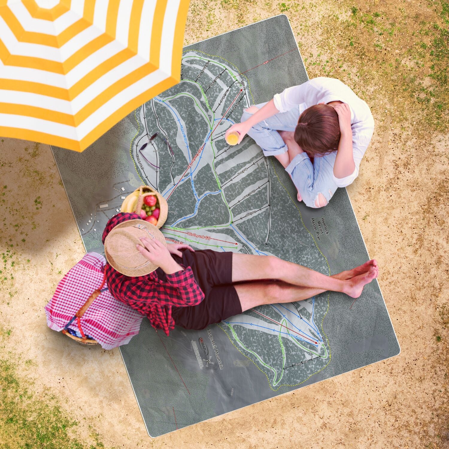 Sasquatch mountain, British Columbia Ski Resort Map Printed Beach Towel - Powderaddicts