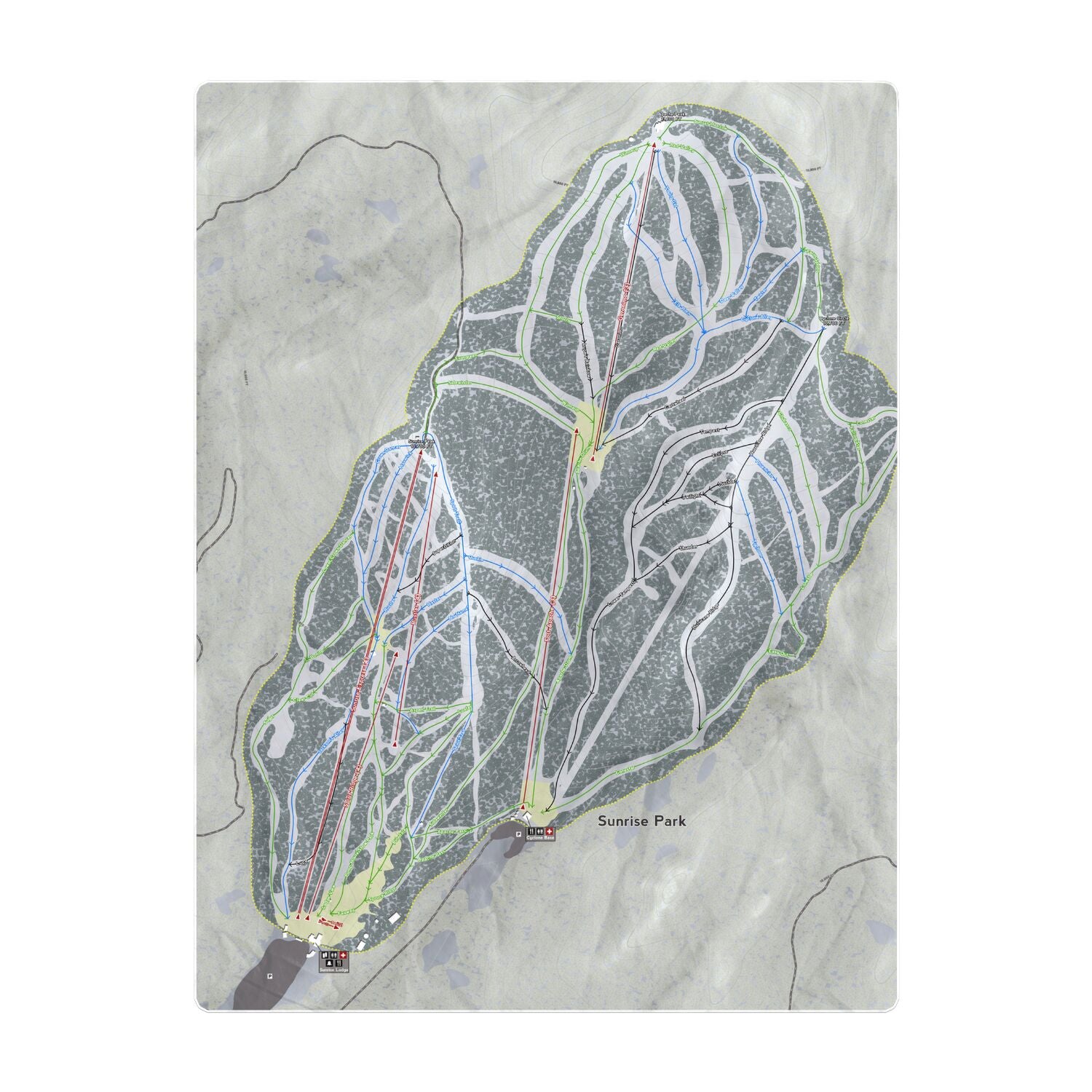 Sunrise Park, Arizona Ski Resort Map Printed Beach Towel - Powderaddicts