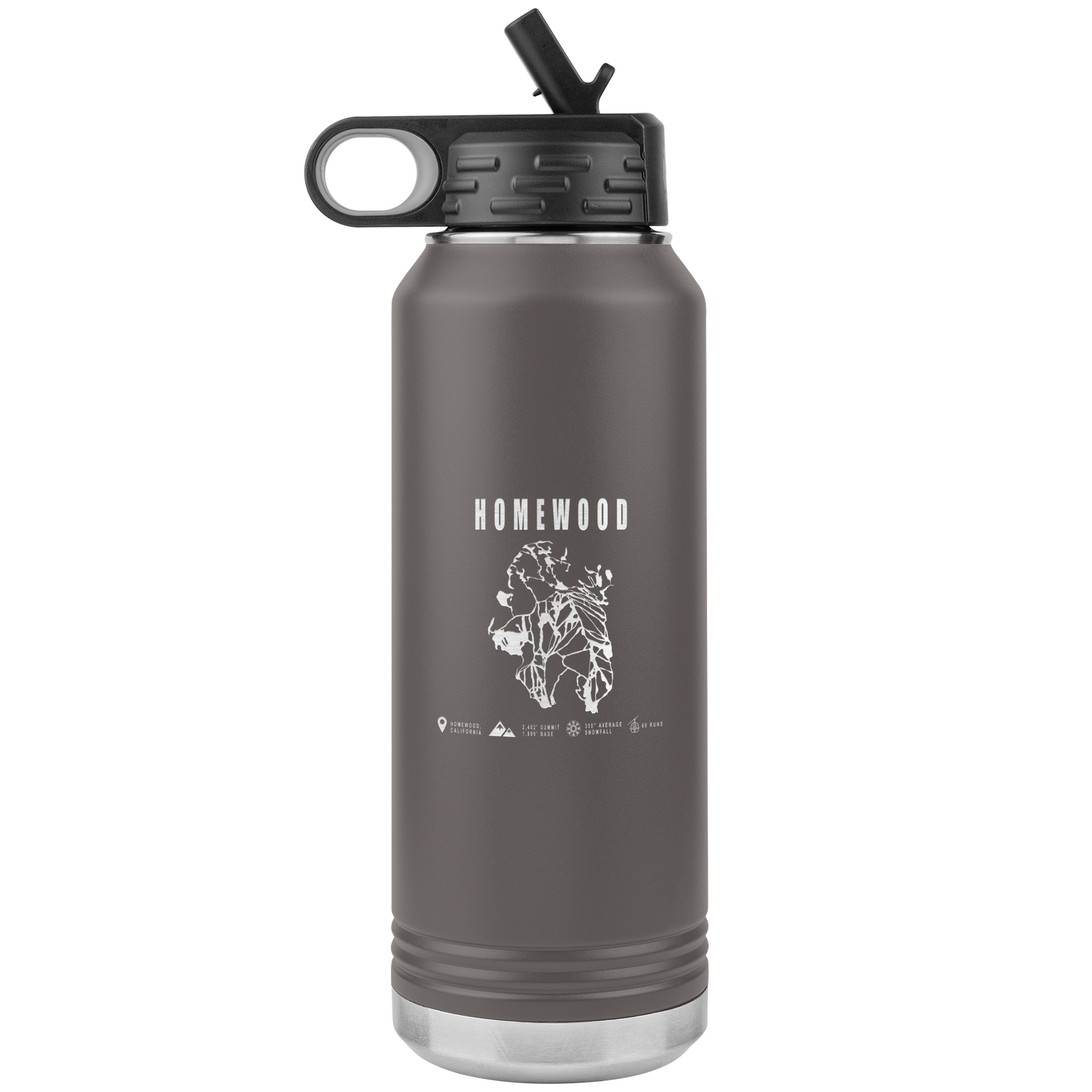 Homewood, California Ski Trail Map 32oz Water Bottle Tumbler - Powderaddicts