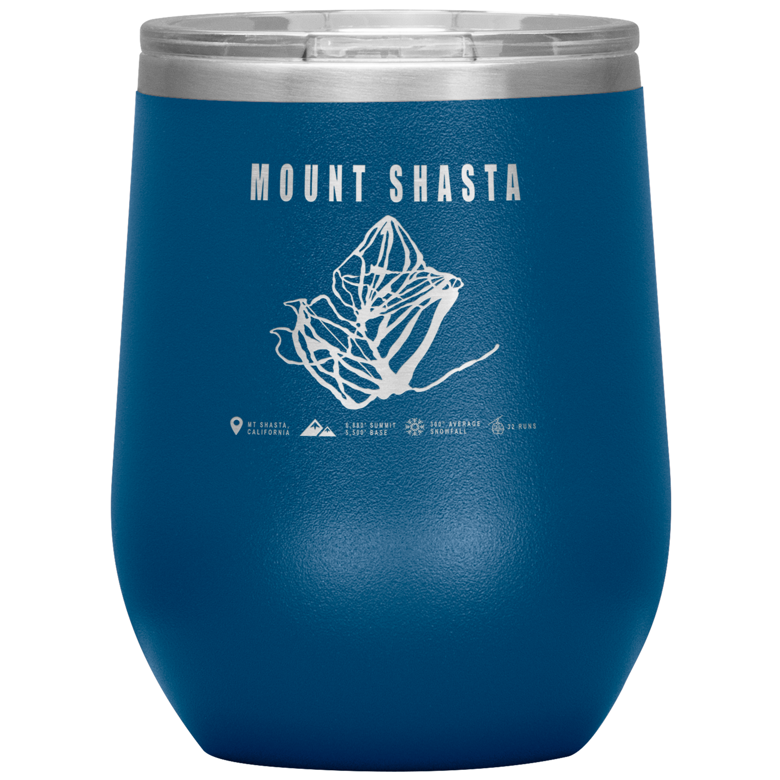 Mount Shasta, California Ski Trail Map Wine 12oz Tumbler - Powderaddicts
