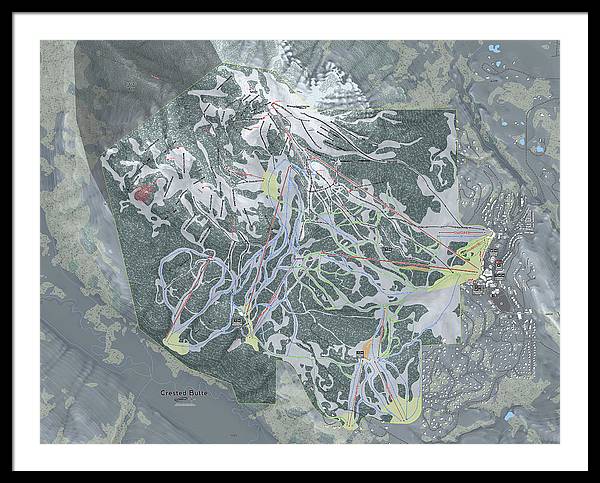 Crested Butte Ski Trail Map - Framed Print - Powderaddicts