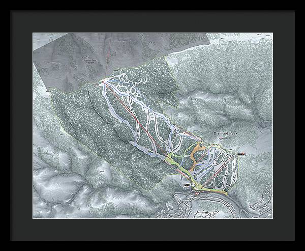 Diamond Peak Ski Trail Map - Framed Print - Powderaddicts