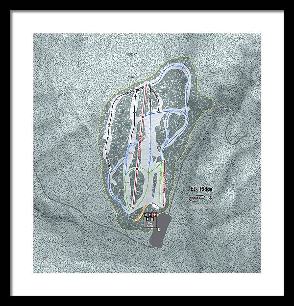 Elk Ridge Ski Trail Map - Framed Print - Powderaddicts