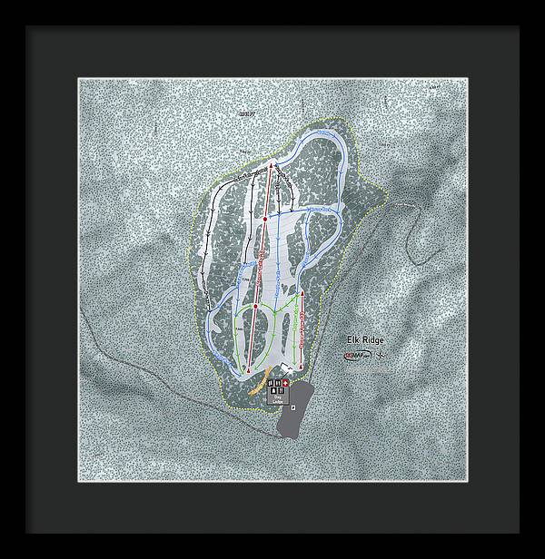 Elk Ridge Ski Trail Map - Framed Print - Powderaddicts
