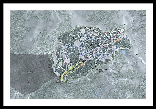 Mission Ridge Ski Resort Map - Framed Print