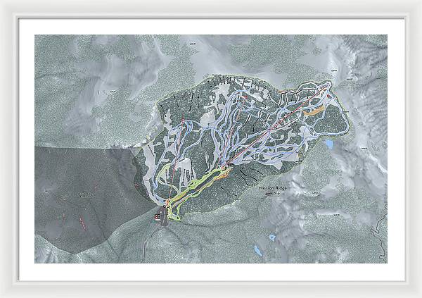Mission Ridge Ski Resort Map - Framed Print