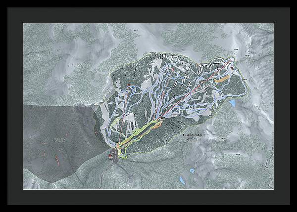 Mission Ridge Ski Resort Map - Framed Print