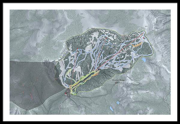 Mission Ridge Ski Resort Map - Framed Print