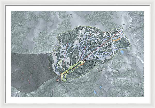 Mission Ridge Ski Resort Map - Framed Print