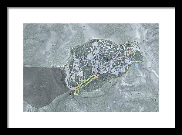 Mission Ridge Ski Resort Map - Framed Print