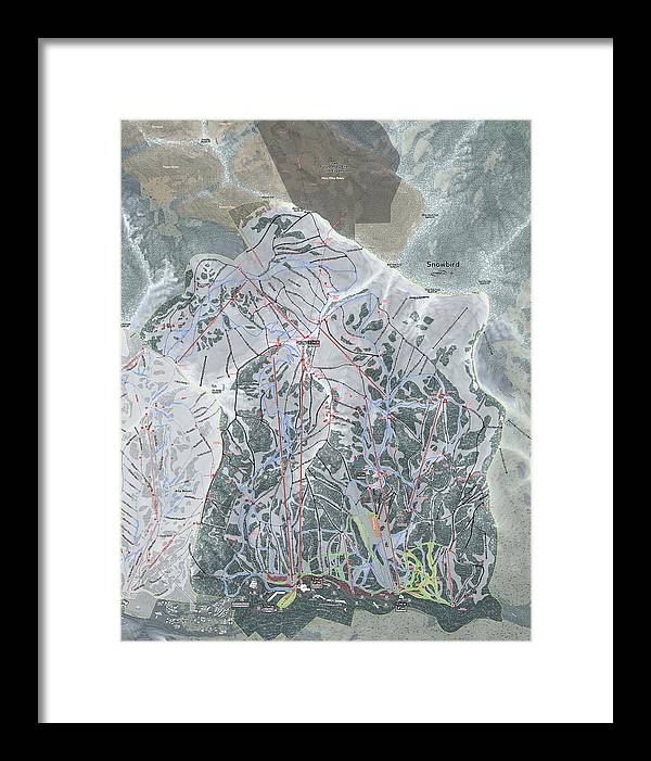 Snowbird, Utah Ski Trail Map - Framed Print - Powderaddicts