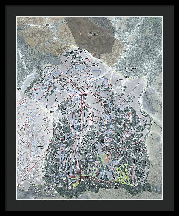 Snowbird, Utah Ski Trail Map - Framed Print - Powderaddicts