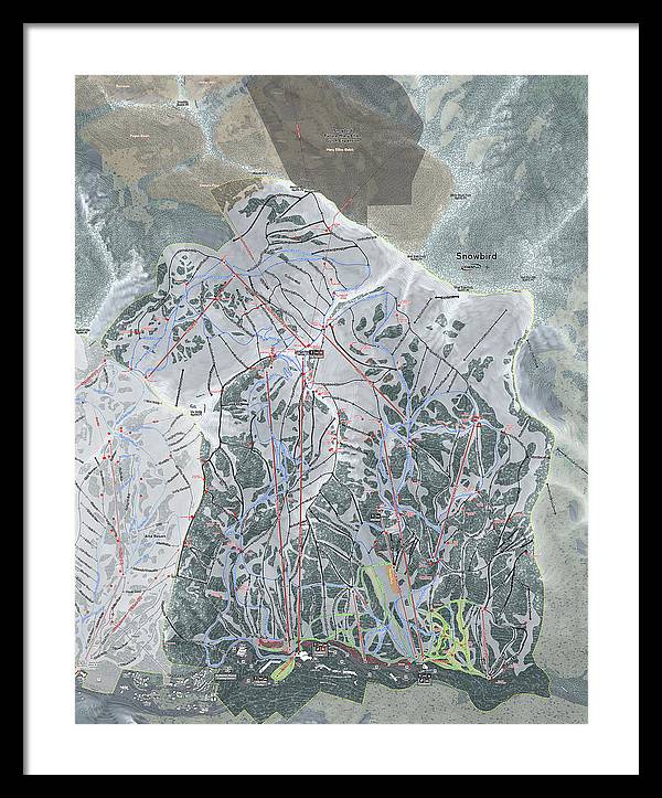 Snowbird, Utah Ski Trail Map - Framed Print - Powderaddicts
