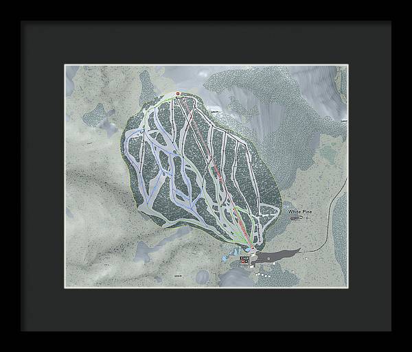 White Pine Ski Trail Map - Framed Print - Powderaddicts
