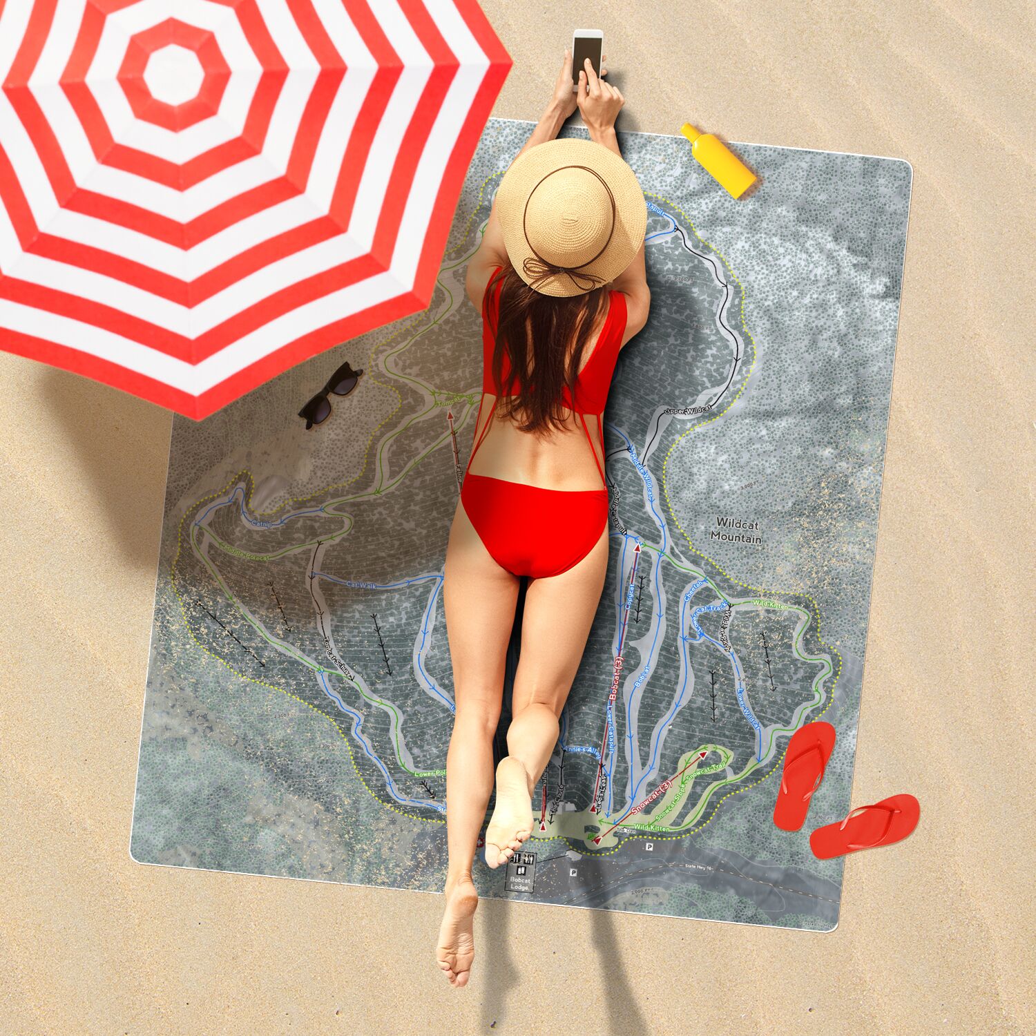 Wildcat Mountain, New Hampshire Ski Resort Map Printed Beach Towel - Powderaddicts