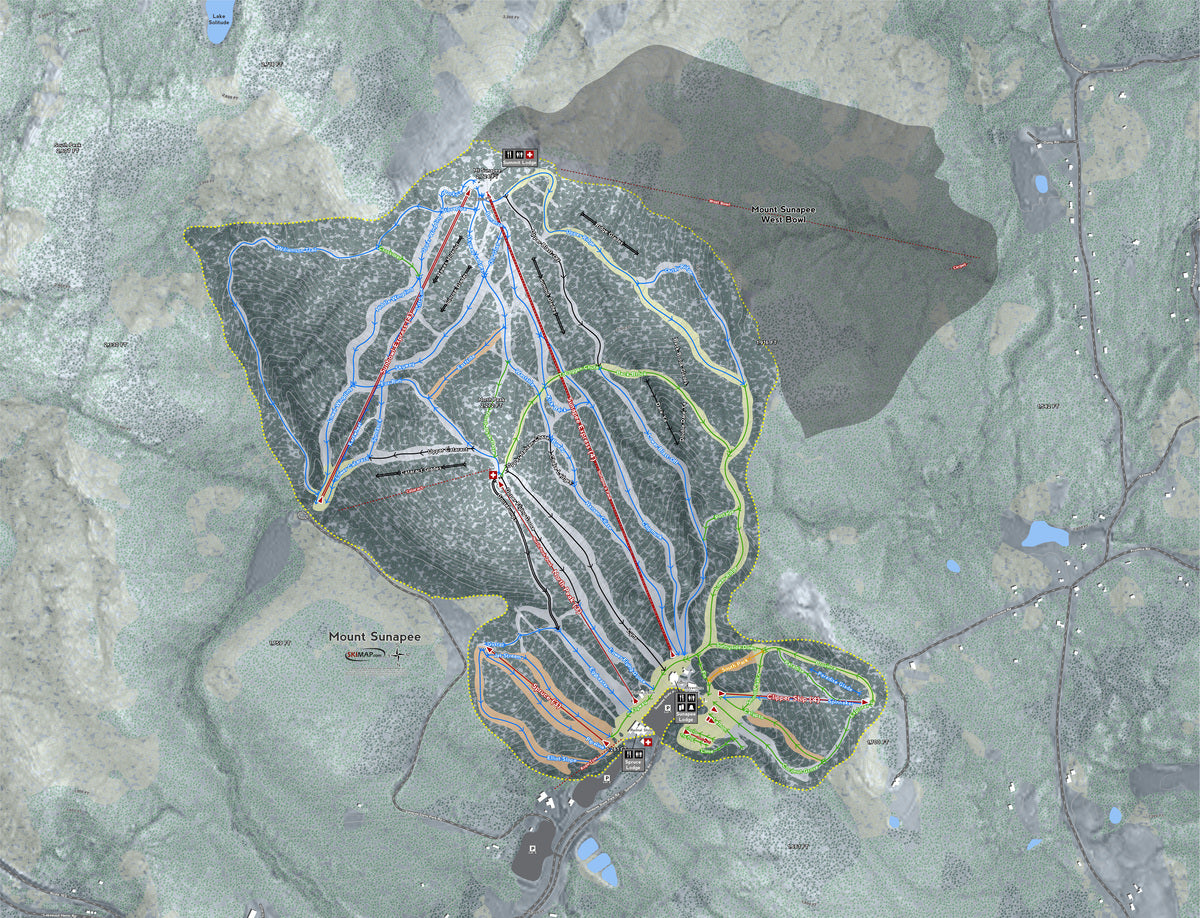 Mount Sunapee New Hampshire Ski Resort Map Wall Art