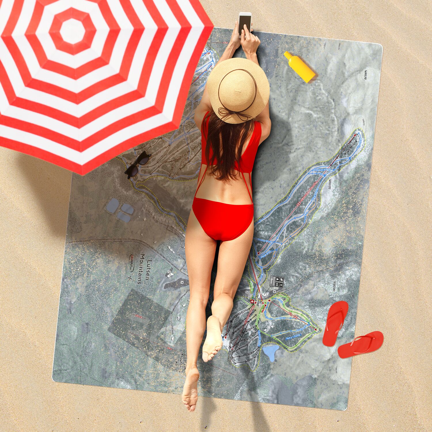 Lutsen Mountains, Minnesota Ski Resort Map Printed Beach Towel - Powderaddicts