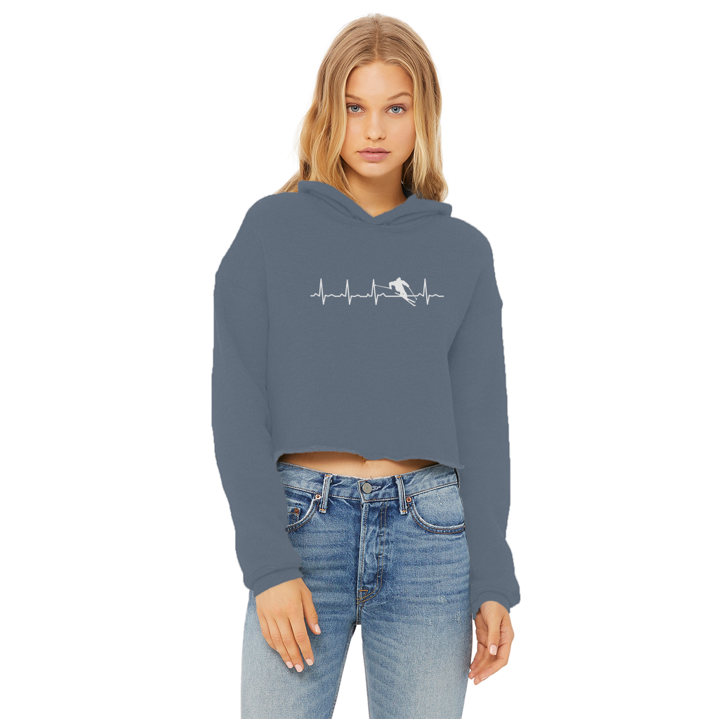 Ski Heartbeat Ladies Cropped Raw Edge Hoodie - Powderaddicts