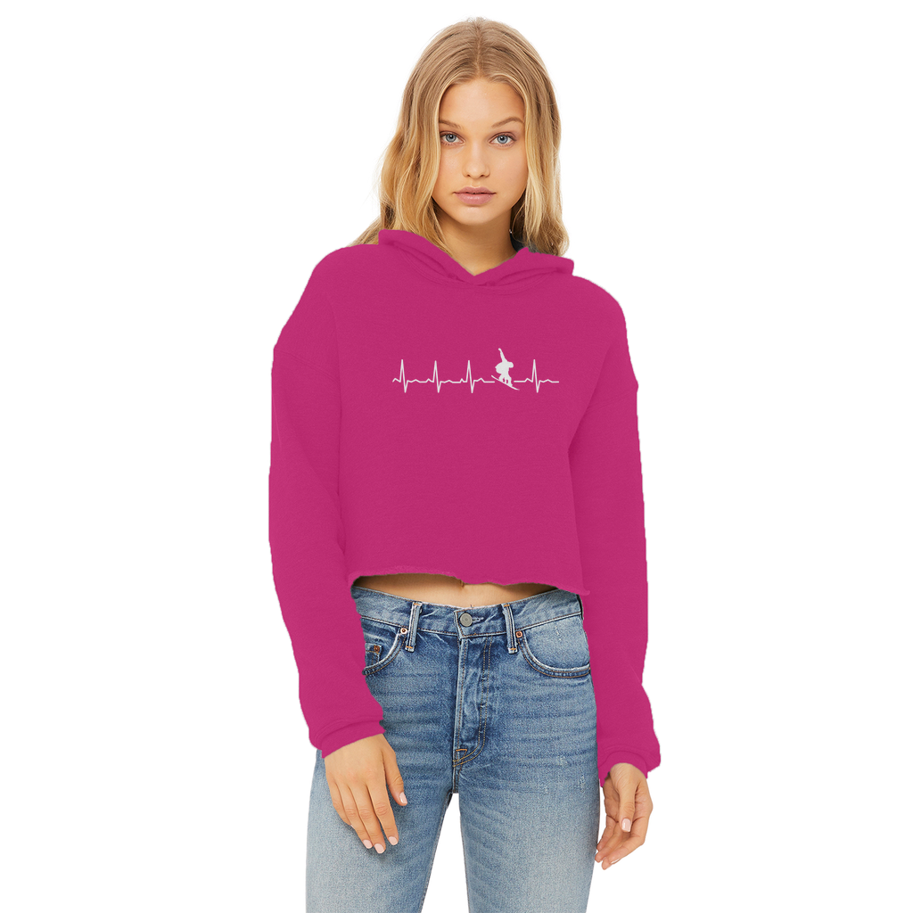 Snowboard Heartbeat Ladies Cropped Raw Edge Hoodie - Powderaddicts