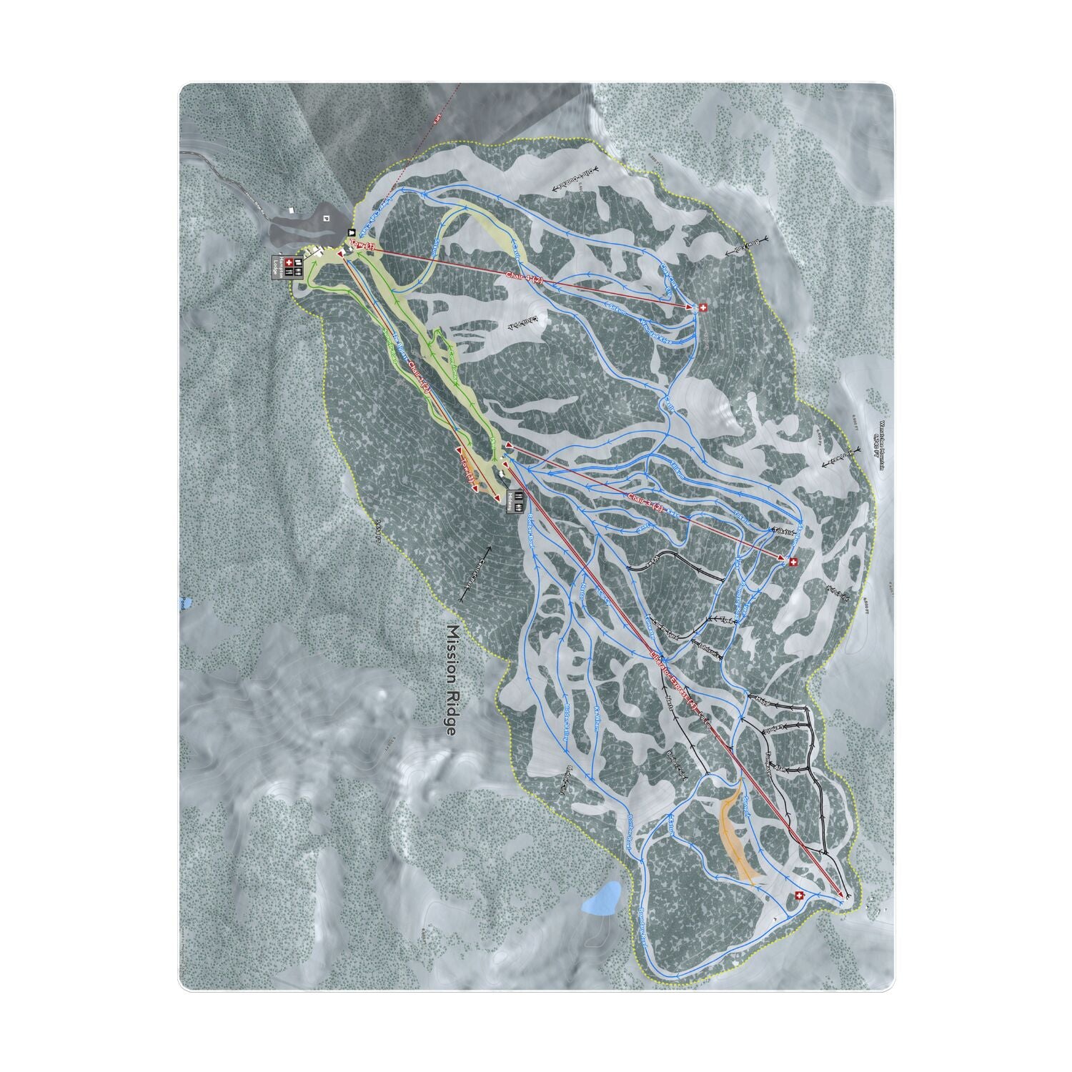 Mission Ridge, Washington Ski Resort Map Printed Beach Towel - Powderaddicts