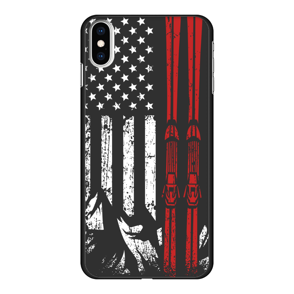 USA Flag - Ski - Thin Red Line Back Printed Black Hard Phone Case - Powderaddicts