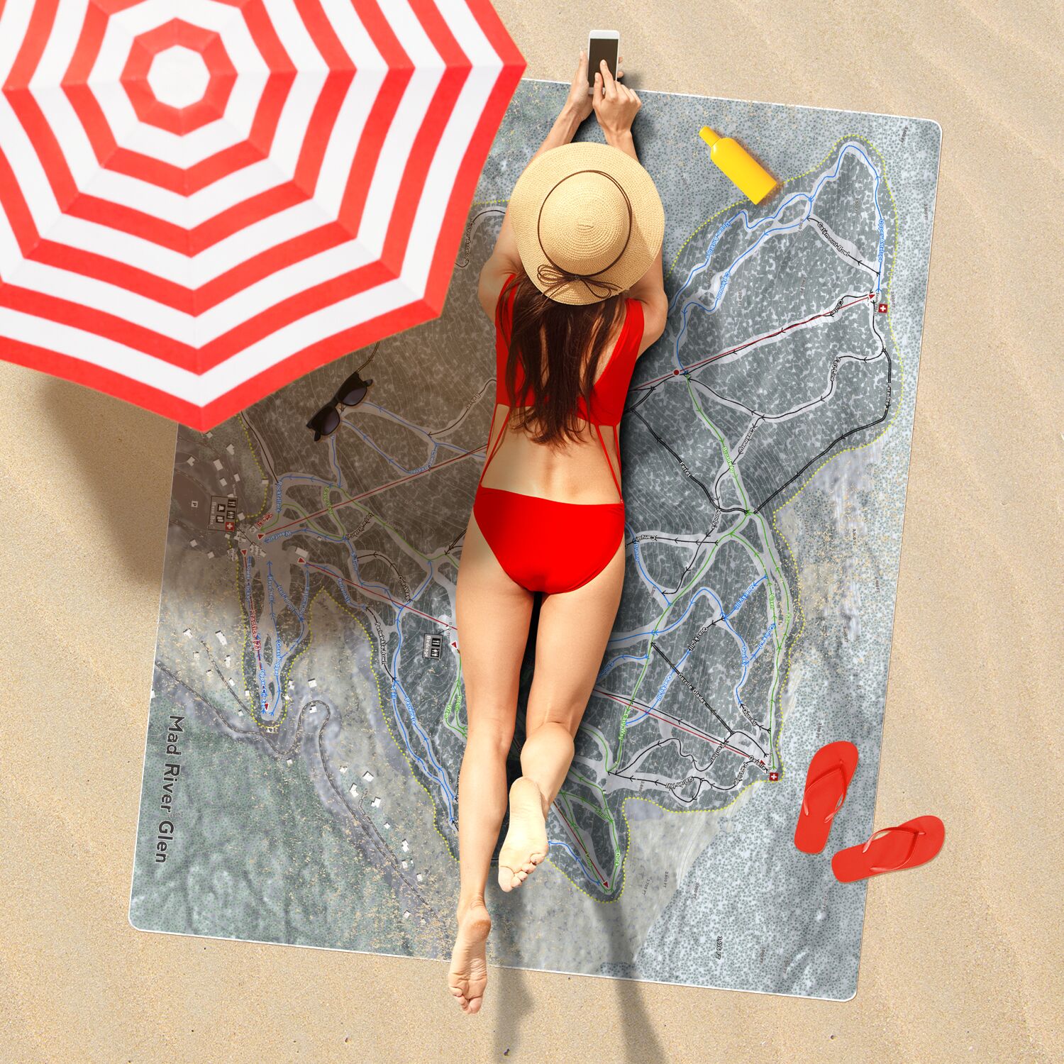 Mad River Glen, Vermont Ski Resort Map Printed Beach Towel - Powderaddicts