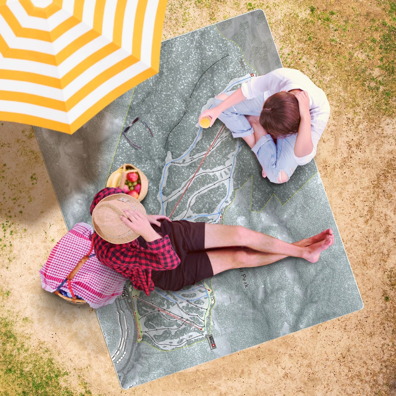 Diamond Peak, Nevada Ski Resort Map Printed Beach Towel - Powderaddicts