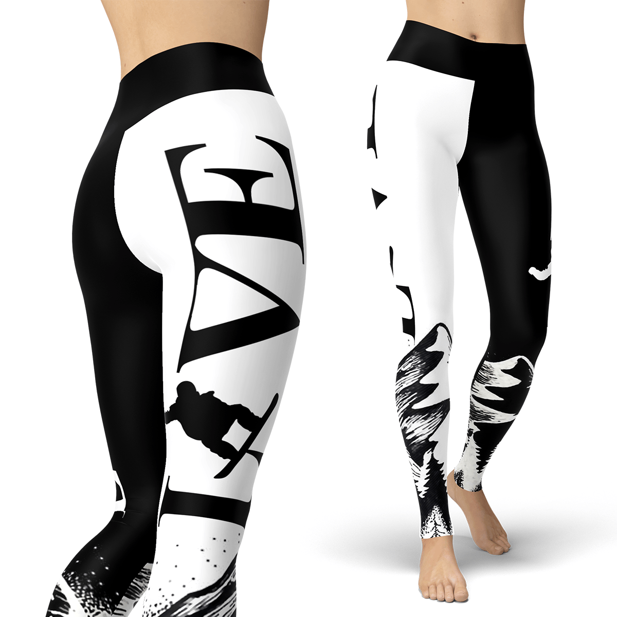 Love Snowboard Black and White Leggings - Powderaddicts