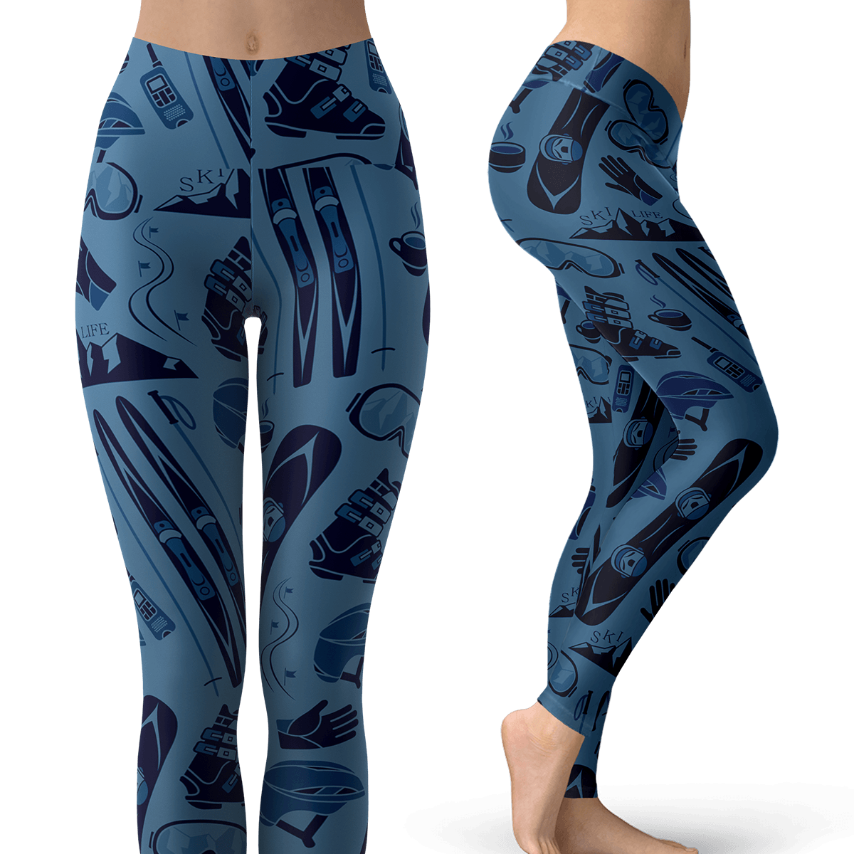 Ski and Snowboard Blue Patterns Leggings - Powderaddicts