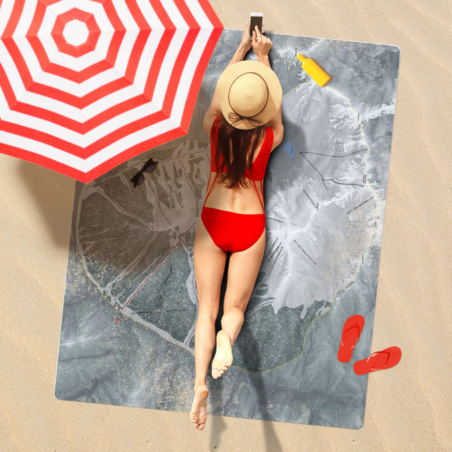 Silverton Mountain, Colorado Ski Resort Map Printed Beach Towel - Powderaddicts