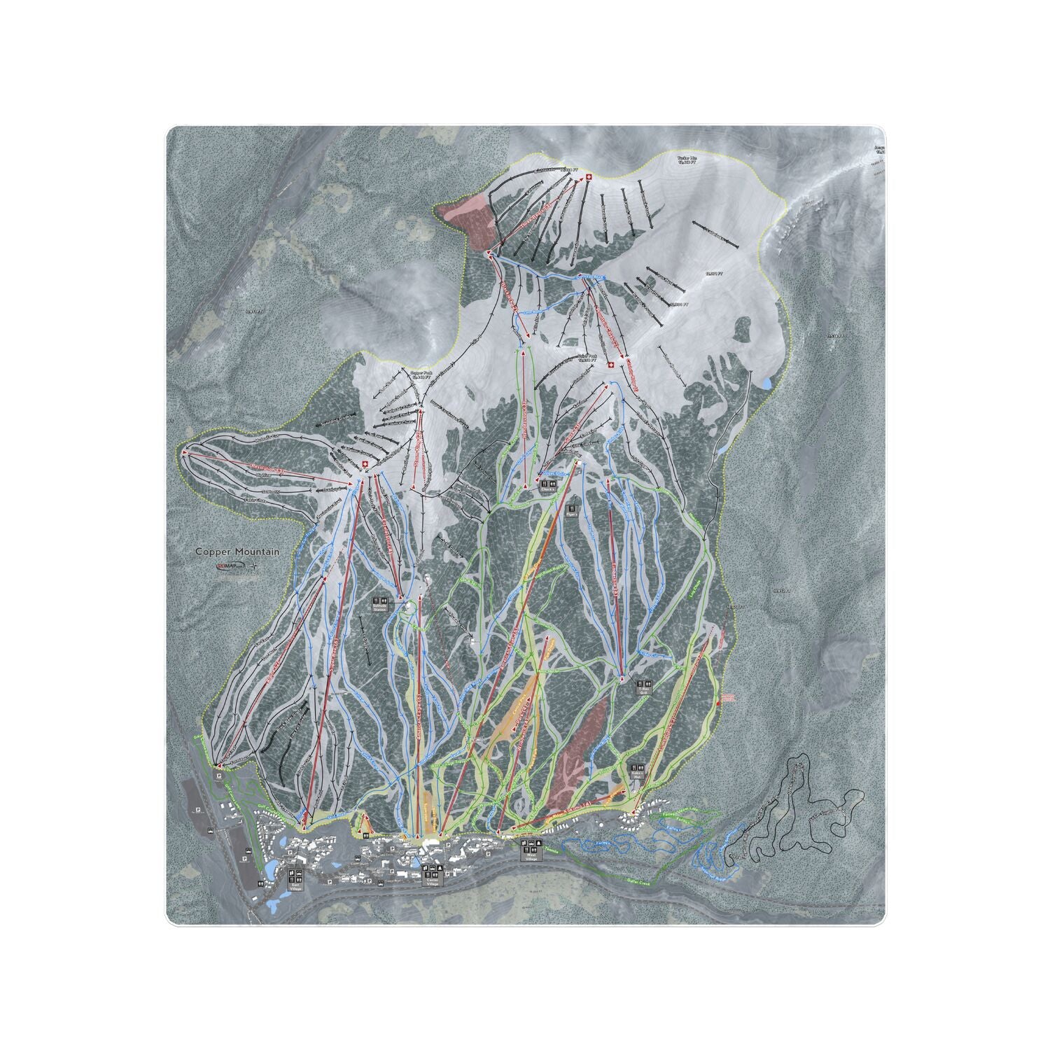 Copper Mountain, Colorado Ski Resort Map Printed Beach Towel - Powderaddicts