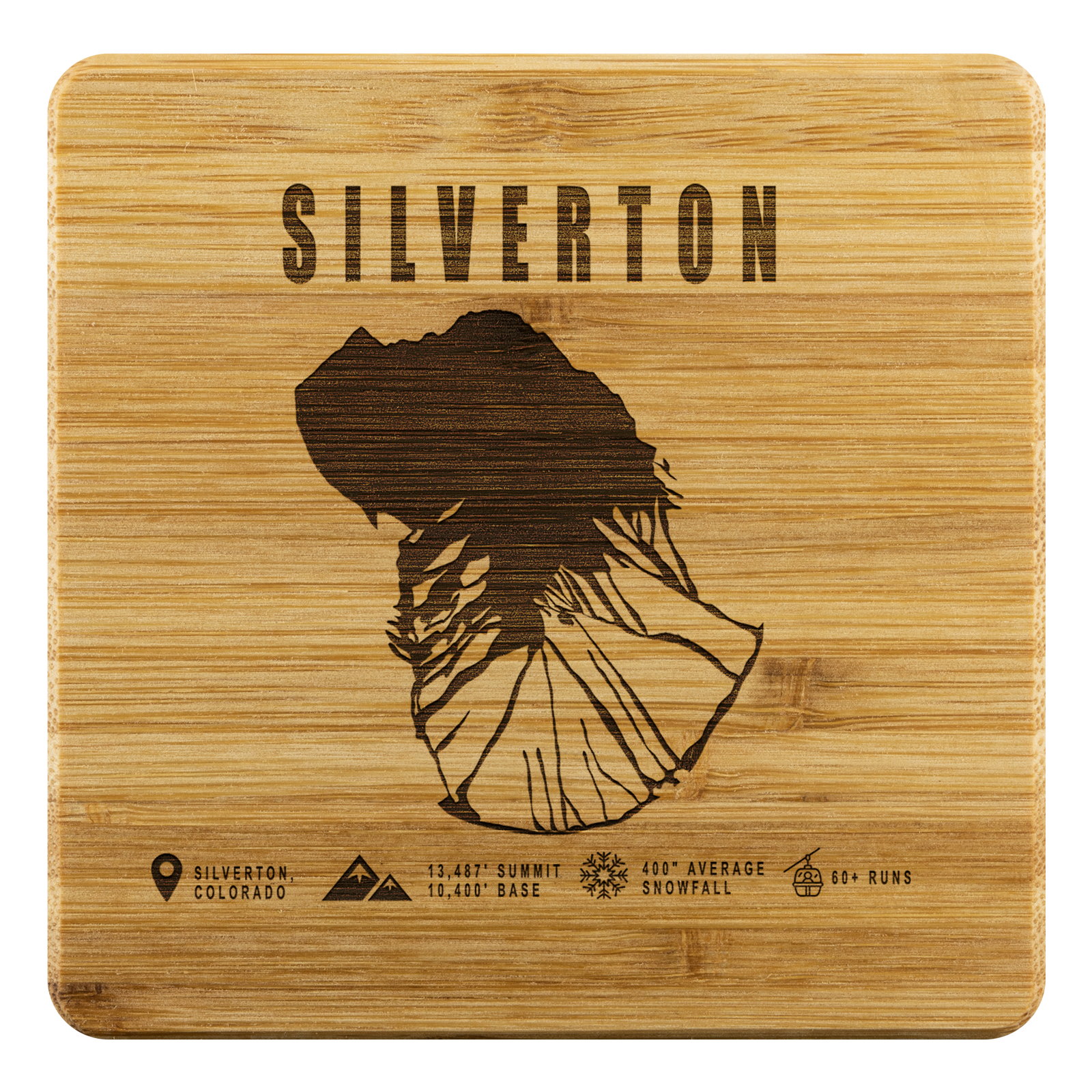 Silverton Colorado Ski Trail Map Bamboo Coaster - Powderaddicts