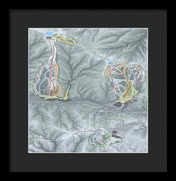 Mountain High Ski Trail Map - Framed Print - Powderaddicts