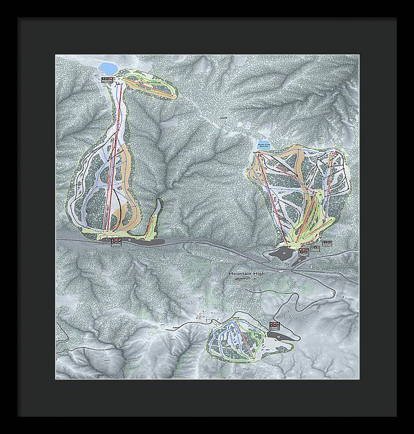 Mountain High Ski Trail Map - Framed Print - Powderaddicts
