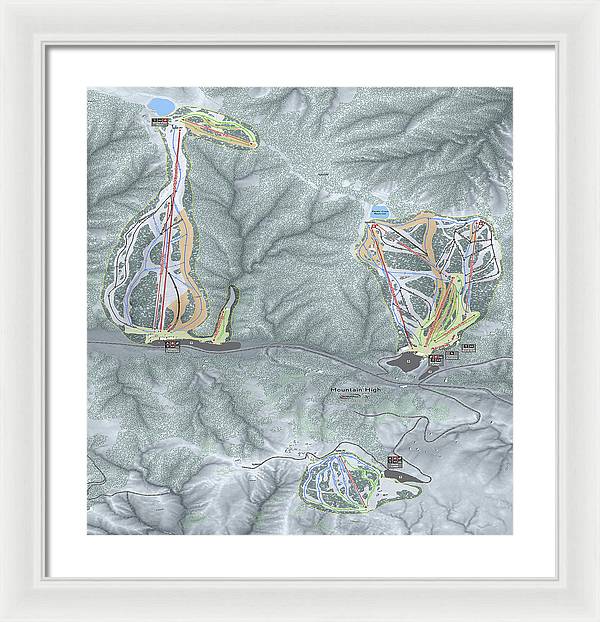 Mountain High Ski Trail Map - Framed Print - Powderaddicts