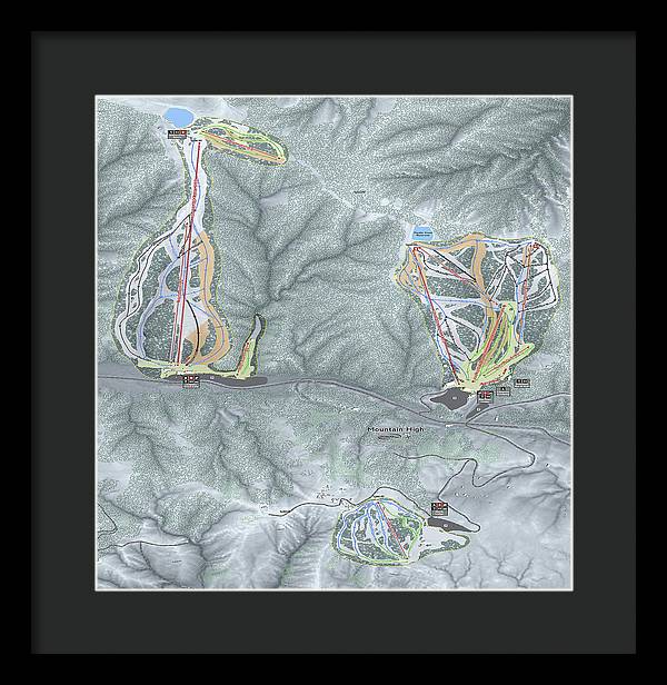 Mountain High Ski Trail Map - Framed Print - Powderaddicts