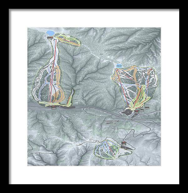 Mountain High Ski Trail Map - Framed Print - Powderaddicts
