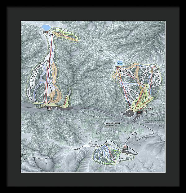 Mountain High Ski Trail Map - Framed Print - Powderaddicts